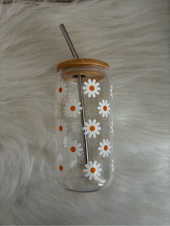 Other - FREE IN BUNDLE Daisy jar with metal straw